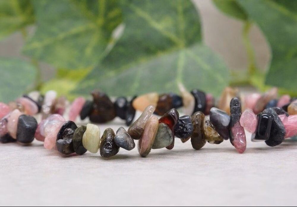 Natural Multi Color Tourmaline Chip Bracelet Stretch Gemstone 7"